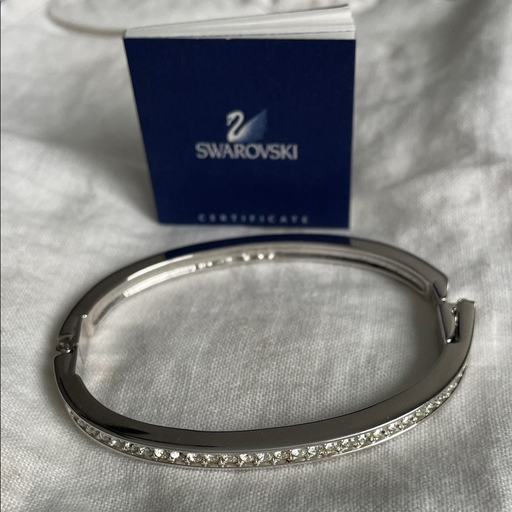 Swarovski Silver-Tone Clear Crystal Pavé Hinged Bangle Bracelet